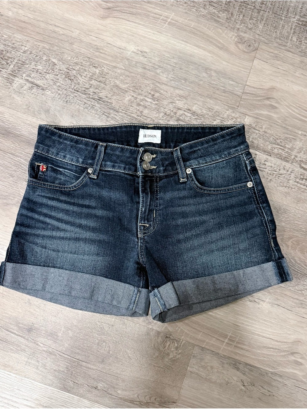 Hudson Jeans Dark Blue Rolled-Cuff Denim Shorts